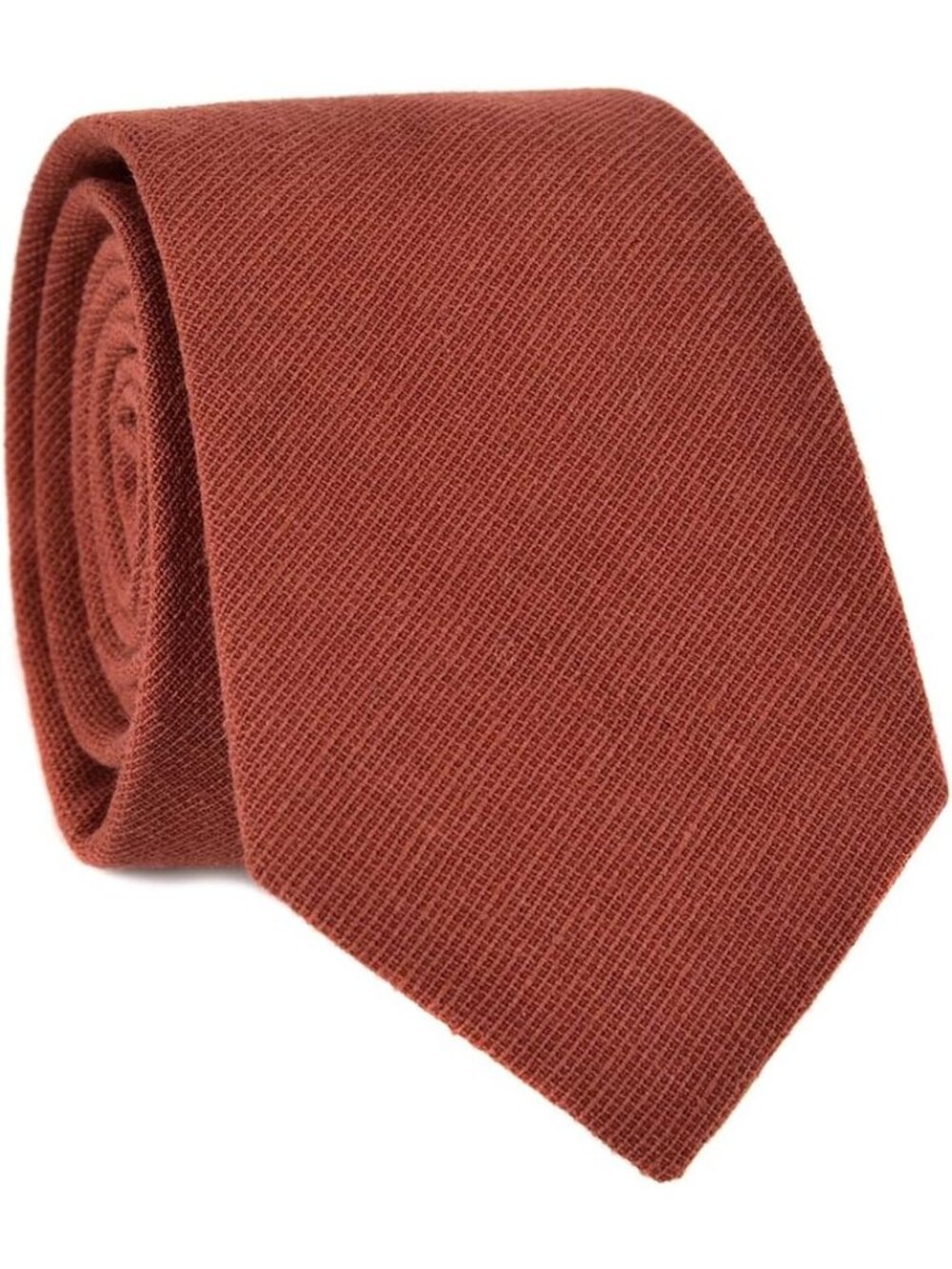 Men's Rust Solid Heather Cotton Linen Textured Formal Slim Necktie For Business